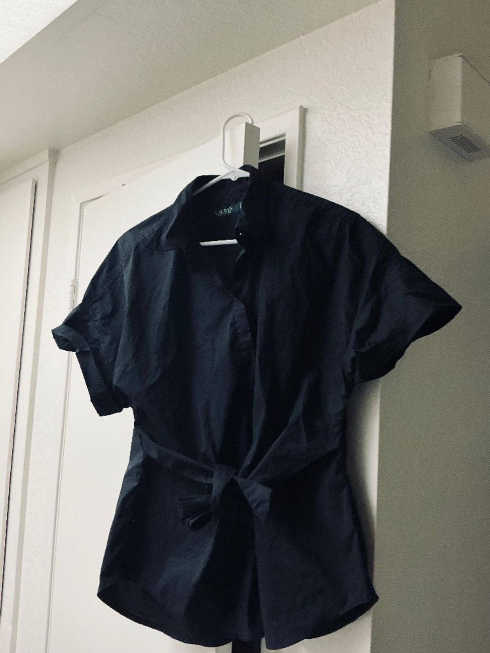 Ralph Lauren black cotton blouse with tie waist